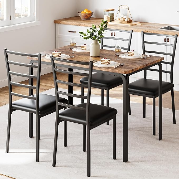 IDEALHOUSE Dining Table for 4, Small Table and Chairs Set of 4, Dinette Set for 4, Square Dinner Table Set, 5 Piece Kitchen & Dining Room Sets for Small Space (Vintage, Dining Table with 4 Chairs) - LeafyLoom