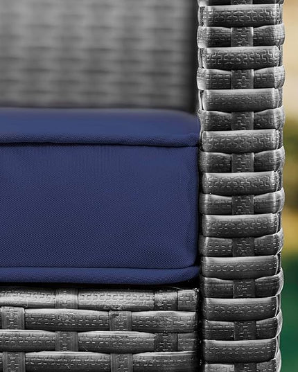 Nestl Wicker Outdoor Furniture Set - 3 Piece Patio Bistro Set (Grey/Navy) - LeafyLoom
