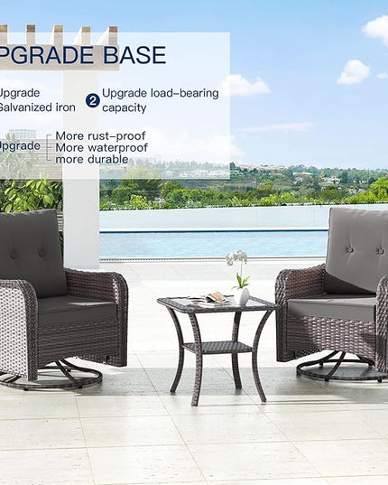 Kullavik 10PCS Outdoor Patio Furniture Set,PE Wicker Rattan Sectional Sofa Patio Conversation Sets with 43" 55000BTU Gas Propane Fire Pit Table,Swivel Rocking Chairs Set,Grey - LeafyLoom