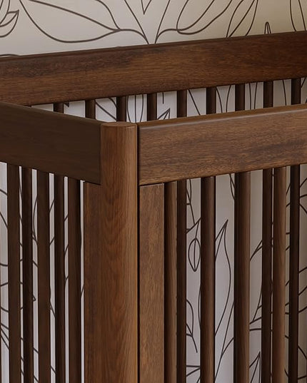 babyletto Gelato 4-in-1 Convertible Mini Crib in Natural Walnut and Brushed Gold Feet, Greenguard Gold Certified - LeafyLoom