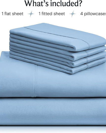 LuxClub 6 PC Queen Sheet Set, Breathable Luxury Bed Sheets, Deep Pockets 18" Eco Friendly Wrinkle Free Cooling Sheets Machine Washable Hotel Bedding Silky Soft - Sky Queen - LeafyLoom