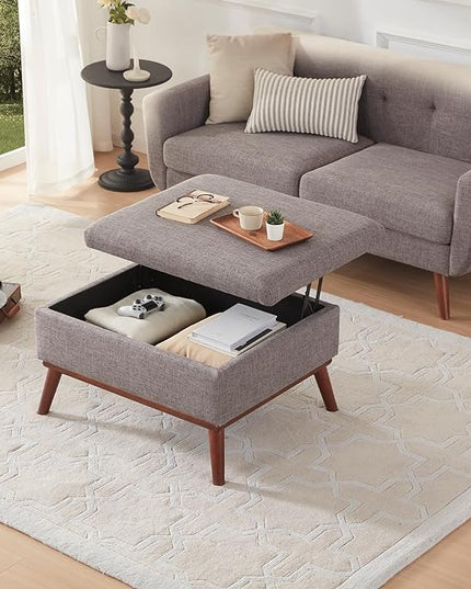 Tbfit Large Ottoman with Storage, 31.5-inch Mid Century Modern Rectangle Coffee Table with Lid Lifting Function and High Wooden Legs, Oversized Storage Ottomans for Living Room, Office Room - LeafyLoom