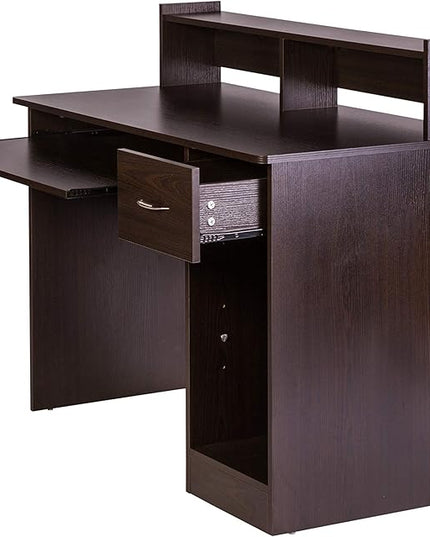 OneSpace Essential Computer Desk, Hutch with Pull-Out Keyboard, Espresso - LeafyLoom