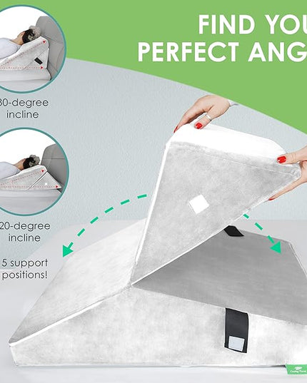 Cushy Form Wedge Pillow for Sleeping - 22 Inch Memory Foam Bed Wedge for Sleeping, Reading, Post Surgery & Leg Elevation - Triangle Pillow with Washable Cover - White - LeafyLoom