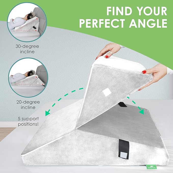 Cushy Form Wedge Pillow for Sleeping - 22 Inch Memory Foam Bed Wedge for Sleeping, Reading, Post Surgery & Leg Elevation - Triangle Pillow with Washable Cover - White - LeafyLoom