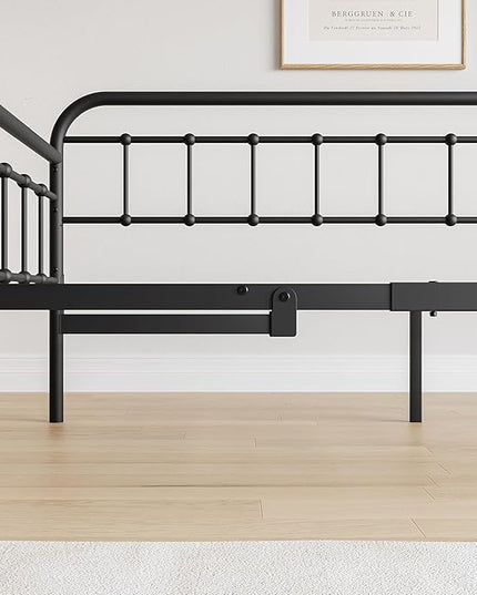 Twin Size Metal Daybed Frame with Trundle and Headboard,Guest Room Multifunctional Heavy Duty Sofa Bed Platform w/Steel Slat Support & Easy Assembly,for Adult Kid Boy Girl,Black - LeafyLoom