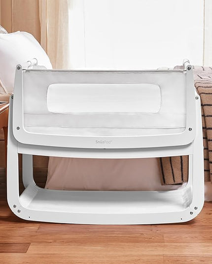 SnuzPod4, Bassinet Bedside Sleeper - Comfortable Baby Crib and Bed, 3D Breathable Mattress, Fits Bed with Adjustable Max. Height of 28.5”, Machine Washable Mesh Liner (White) - LeafyLoom