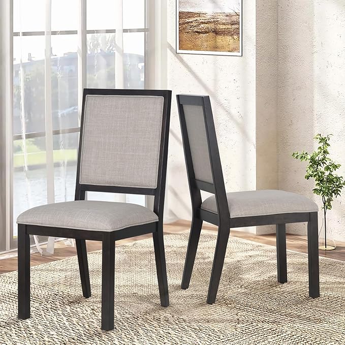 COLAMY Wood Dining Chairs Set of 2, Mid Century Modern Upholstered Kitchen Chairs,19 Inch Fabric Dining Chair with Back for Kitchen Dining Room,Brown - LeafyLoom