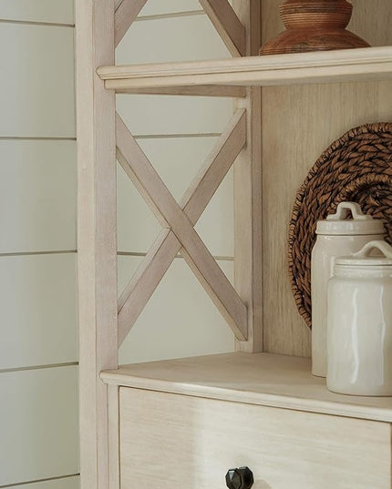 Signature Design by Ashley Bolanburg Cottage Chic Display Cabinet or Bookcase, Antique White - LeafyLoom