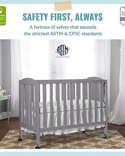 3 in 1 Portable Folding Stationary Side Crib in Steel Grey, Greenguard Gold Certified, Safety Wheels with Locking Casters, Convertible, 3 Mattress Heights - LeafyLoom