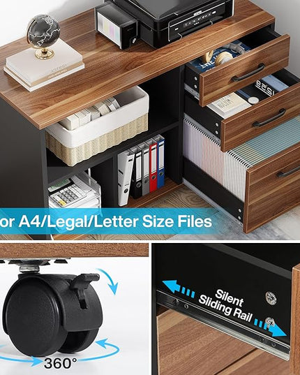 70.8" Executive Desk with 35.4" File Cabinet, L-Shaped Computer Desk, Wood Office Desk for Home Office - LeafyLoom