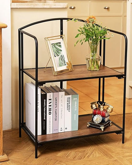 No Assembly Folding Bookshelf for Living Room, 2 Tier Black Collapsible Book Shelf for Home Office, Portable Bookcase Storage Organizer - LeafyLoom