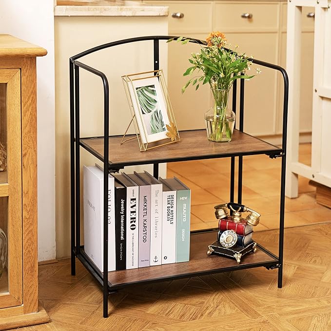 No Assembly Folding Bookshelf for Living Room, 2 Tier Black Collapsible Book Shelf for Home Office, Portable Bookcase Storage Organizer - LeafyLoom
