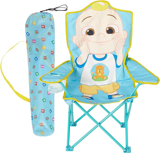 Idea Nuova Kids Indoor-Outdoor Folding Camp Chair with Carry Case, Cocomelon - LeafyLoom