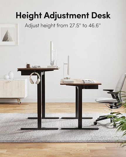 BANTI Electric Standing Desk with Drawer, Adjustable Height Sit Stand Up Desk, Home Office Desk Computer Workstation, 48x24 Inches, Vintage Brown - LeafyLoom