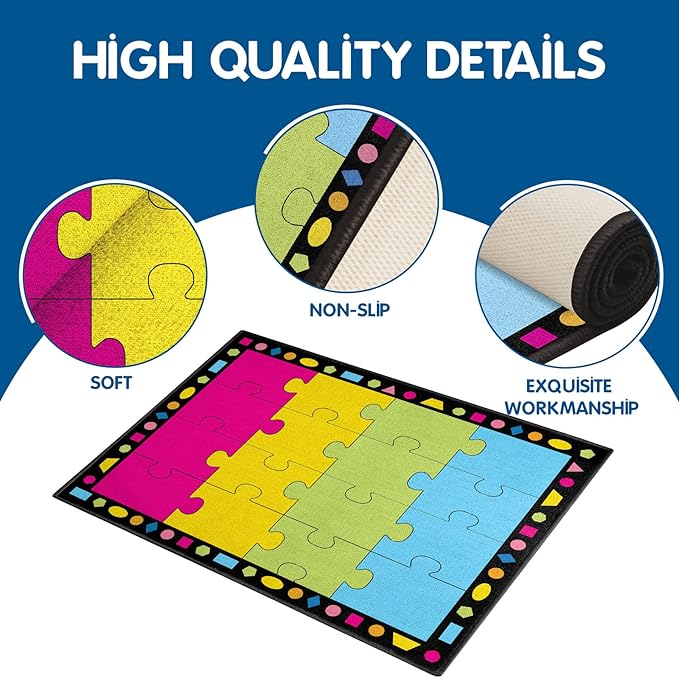 Booooom Jackson Classroom Rug Elementary Classroom Carpet 6'5"x8'5"Preschool Rugs Colorful Puzzle Seating Rug with Non-Slip Backing School Classroom Kid Rug (PzPK-2620)(PzPK-2620) - LeafyLoom