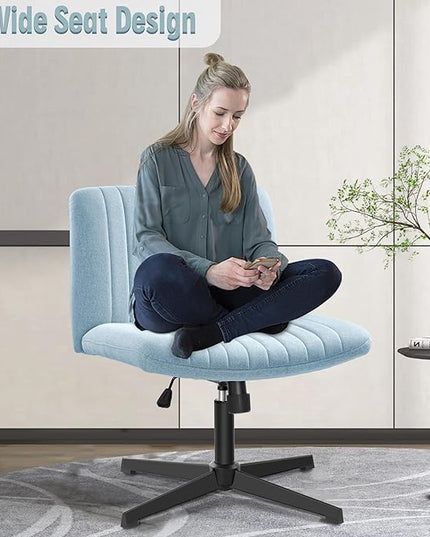 Armless Office Chair no Wheels, Ergonomic Wide Seat Swivel Desk Chair, Height Adjustable Cross Legged Comfortable Computer Chair for Living Room, Vanity Accent Chair LightBlue - LeafyLoom