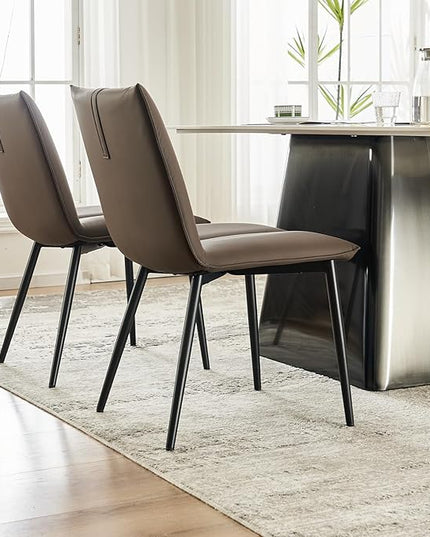 YOUTASTE Dining Chairs Set of 2 Mid Century Modern Kitchen Chairs Soft Padded Side Chairs Dinner Chairs with Metal Legs for Living Room Bedroom, Brown - LeafyLoom