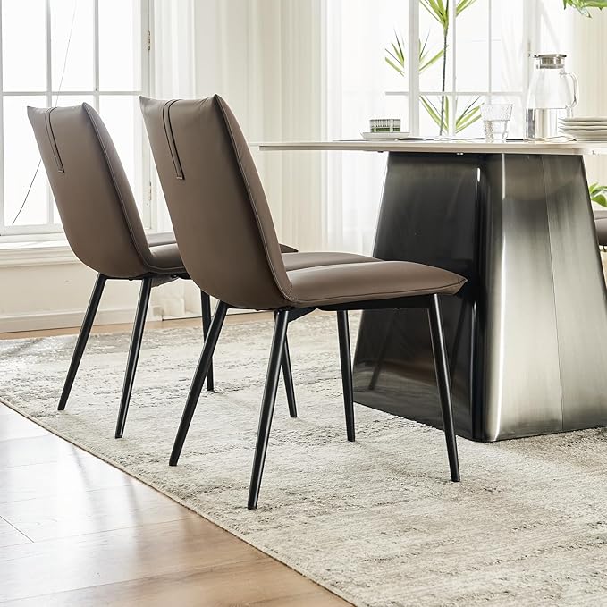 YOUTASTE Dining Chairs Set of 2 Mid Century Modern Kitchen Chairs Soft Padded Side Chairs Dinner Chairs with Metal Legs for Living Room Bedroom, Brown - LeafyLoom