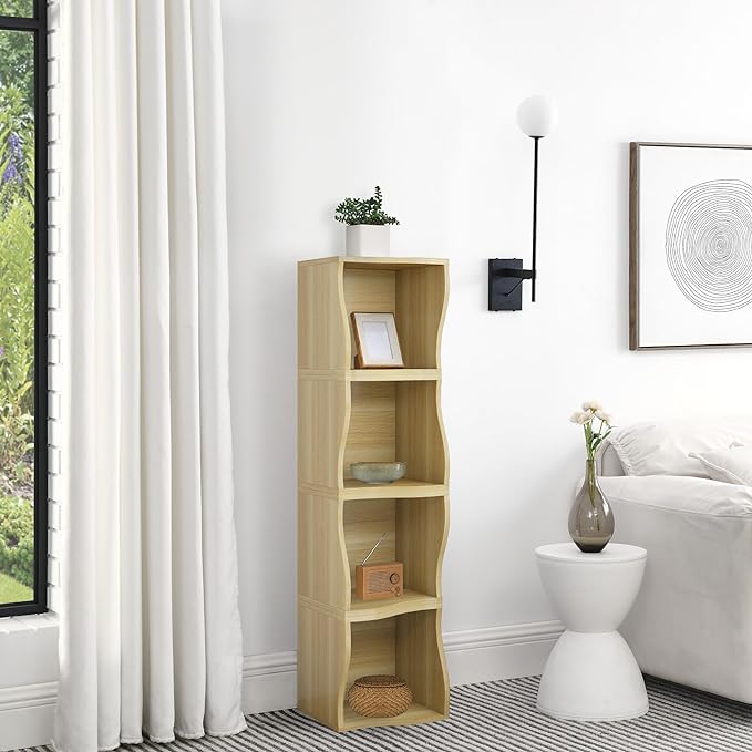 ECYIL Double Layered Independent Storage Rack, Full Circular Color Blocking Bookshelf, Suitable for Home, Office, Living Room, etc (nature1) - LeafyLoom