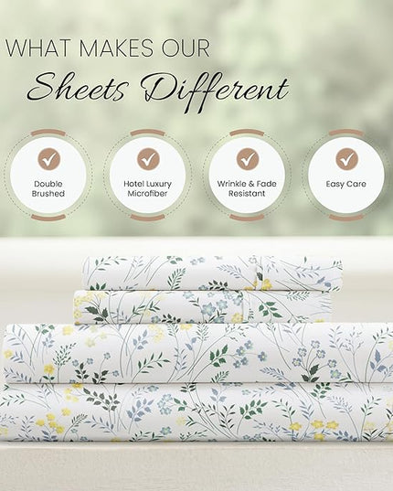 Linen Market 4 Piece King Bedding Sheet Set (Light Blue Floral) - Sleep Better Than Ever with These Ultra-Soft & Cooling Bed Sheets for Your King Size Bed - Deep Pocket Fits 16" Mattress - LeafyLoom