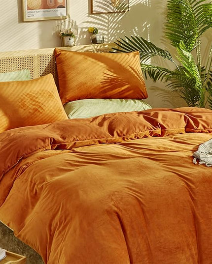 Burnt Orange Color Velvet Comforter Set Cal King Solid Rust Color Flannel Velvet Bedding Comforter Set All Caramel Colour 3 PCs Shaggy Soft Warm and Durable Flannel Blanket Cal King - LeafyLoom