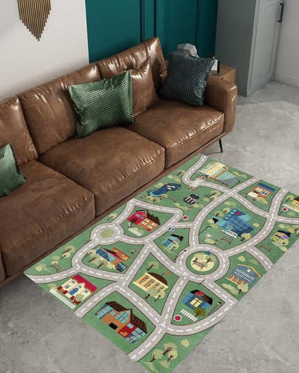 Analog ABC Kids Rug Playroom Car Rug Play Mat City Life Road Rug for Cars Fun City Map for Carpet for Bedroom Boys (47 * 70 inches, Charming Township) - LeafyLoom