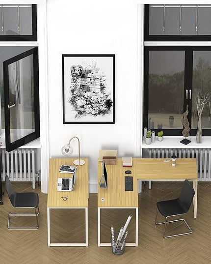 SHW Home Office 55 Inch Computer Desk, 24" Deep, Oak - LeafyLoom