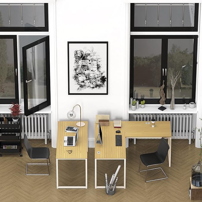 SHW Home Office 55 Inch Computer Desk, 24" Deep, Oak - LeafyLoom