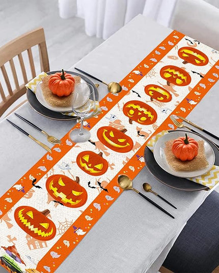 Halloween Table Runner, Halloween Table Runner 90 Inches Long, Halloween Pumpkins Gnomes Runners for Table, Black Cat Spider Web Holiday Decor Burlap Runner Rug for Home Decorations Dining Room Unibyby