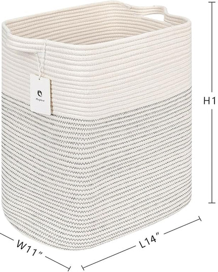 Cloth Large Blanket Basket,Storage Basket Bins Rectangle Small Woven Baskets for Storage, Nursery Cotton Rope Basket Living Room, Toy Basket For Organizing, Clothes Laundry Baskets set of 2 - LeafyLoom