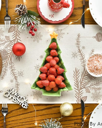 Artoid Mode Brown Pine Trees Snowflake Merry Christmas Table Runner, Winter Xmas Holiday Kitchen Dining Table Decoration for Home Party Decor 13x72 Inch ArtoidMode
