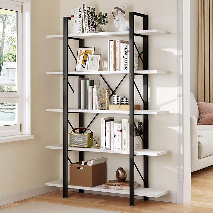 YITAHOME 5 Tier Bookshelf, Freestanding 5 Shelf Bookcases and Bookshelves, Modern Minimalist Furniture Open Display Storage Shelves Books Organizer for Living Room Bedroom Home Office, White - LeafyLoom
