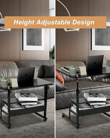 Adjustable Desk Standing Desk Small Desks for Small Spaces Portable Laptop Computer Desk Table for Bedrooms Couch Desk for Home Office Table Mobile Rolling Desk on Wheels 31.5" - LeafyLoom