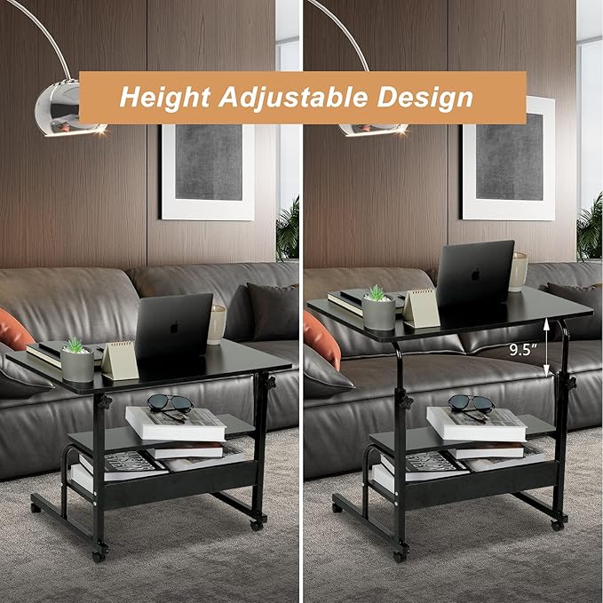 Adjustable Desk Standing Desk Small Desks for Small Spaces Portable Laptop Computer Desk Table for Bedrooms Couch Desk for Home Office Table Mobile Rolling Desk on Wheels 31.5" - LeafyLoom
