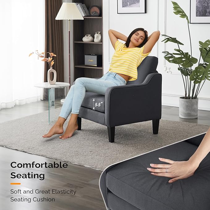 VINGLI Accent Chairs for Living Room Chairs Mid Century Modern Chair Sofa Chair Upholstered Arm Chair with Scooped Arms for Bedroom, Apartment, Office, Studio, Waiting Room, Play Room - LeafyLoom