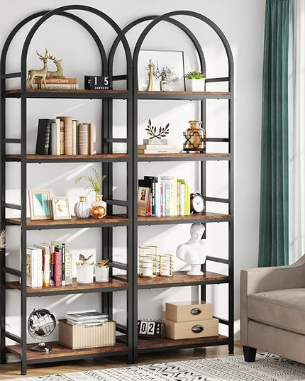 Tribesigns 5-Tier Open Bookshelf, 74.4" Wood Bookcase Storage Shelves with Metal Frame, Freestanding Display Rack Tall Shelving Unit for Office, Bedroom, Living Room, Easy Assembly(Brown, 2PCS) - LeafyLoom