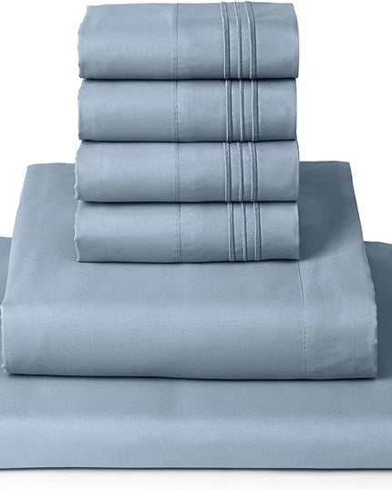 Mellanni California King Sheets Set - 6 PC Iconic Collection Bedding Sheets & Pillowcases - Soft, Cooling Bed Sheets - Deep Pocket up to 16 inch - 6 PC (Cal King, Blue Hydrangea w/Extra Pillow Cases) - LeafyLoom