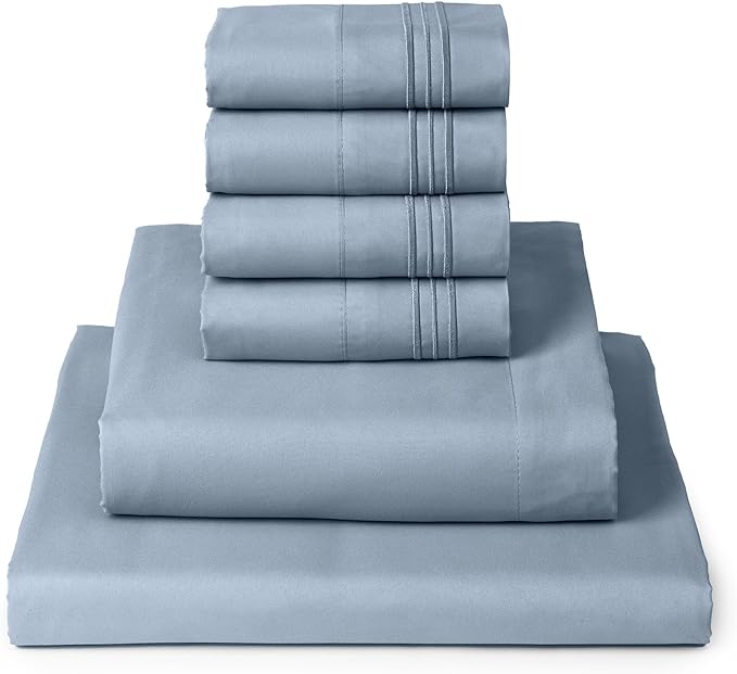 Mellanni California King Sheets Set - 6 PC Iconic Collection Bedding Sheets & Pillowcases - Soft, Cooling Bed Sheets - Deep Pocket up to 16 inch - 6 PC (Cal King, Blue Hydrangea w/Extra Pillow Cases) - LeafyLoom