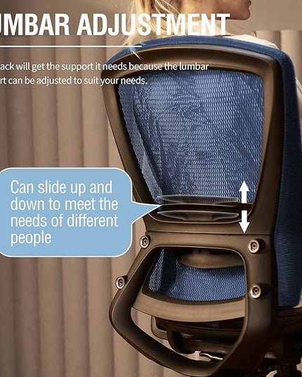 Mesh Office Chair,Ergonomic Computer Desk Chair,Sturdy Task Chair- Adjustable Lumbar Support & Armrests,Tilt Function,Comfort Wide Seat,Swivel Home Office Chair (Blue) - LeafyLoom