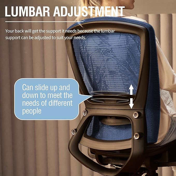 Mesh Office Chair,Ergonomic Computer Desk Chair,Sturdy Task Chair- Adjustable Lumbar Support & Armrests,Tilt Function,Comfort Wide Seat,Swivel Home Office Chair (Blue) - LeafyLoom