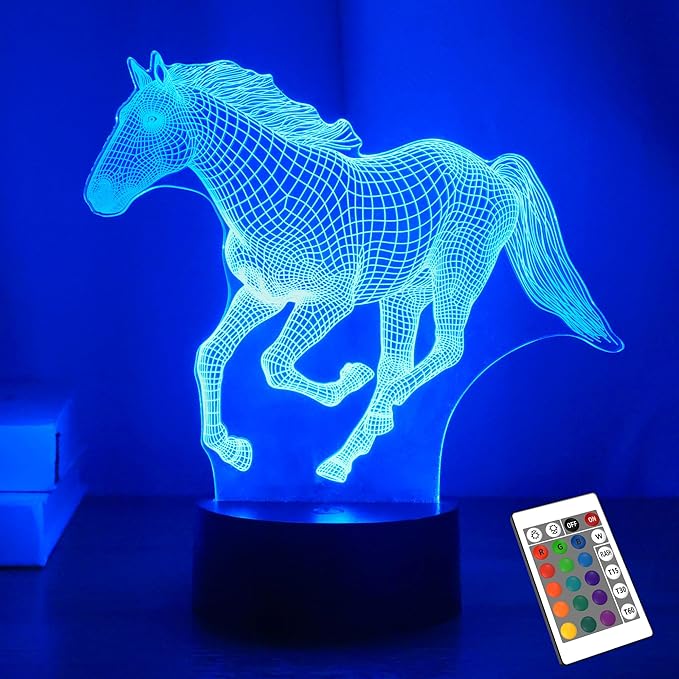 FULLOSUN Horse Night Light, Horse Gift for Girls, 3D Horse Night Lights with Remote Contro 16 RGB Colors Changeable Kids Room Boys Girls Gift for Holiday Birthday Xmas Creative Decoration - LeafyLoom
