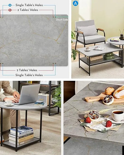 WOHOMO Coffee Table, Modern Style Coffee Tables for Living Room Marble Center Table with Storage 2 in 1Detachable Table Set,Grey Marble - LeafyLoom