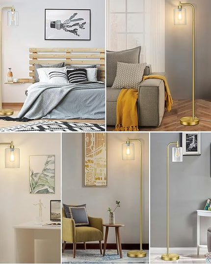 MAXvolador Industrial Floor Lamp, Modern Standing Lamps with Hanging Clear Glass Shade, Classic Reading Tall Pole Light for Living Room Bedroom, Gold - LeafyLoom