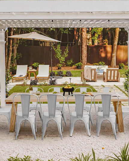Furmax Metal Dining Chair Indoor Outdoor Use Stackable Chic Side Classic Trattoria Metal Chairs Set of 4 for Kitchen, Dining Room, Bistro and Cafe (Distressed White) - LeafyLoom
