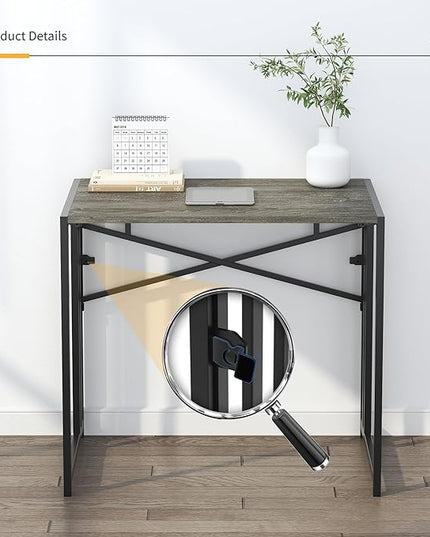 32 inch Small Folding Desk, Writing Gaming Computer Camping Desk for Small Spaces, No Assembly Required Home Office Desk, Black Oak - LeafyLoom