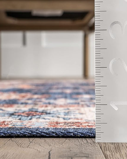 nuLOOM Finley Machine Washable Vintage Distressed Ultra Thin Area Rug, 6' x 9', Navy - LeafyLoom