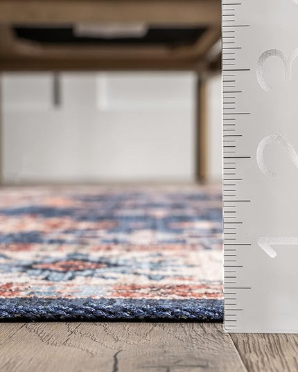 nuLOOM Finley Machine Washable Vintage Distressed Ultra Thin Area Rug, 3' x 5', Navy - LeafyLoom