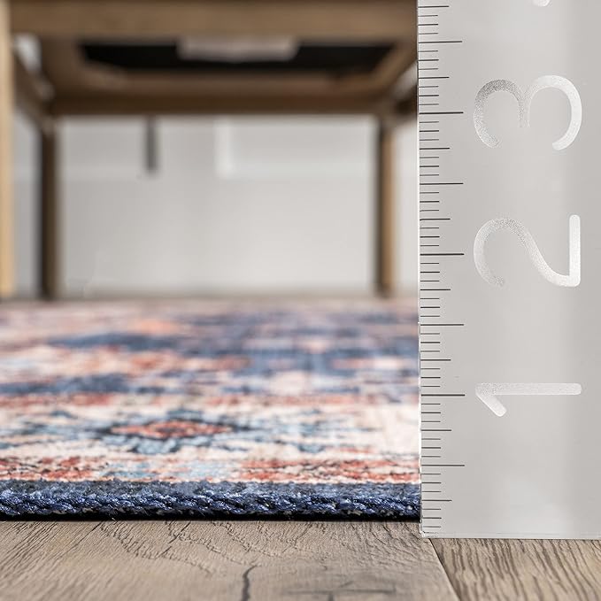 nuLOOM Finley Machine Washable Vintage Distressed Ultra Thin Area Rug, 3' x 5', Navy - LeafyLoom