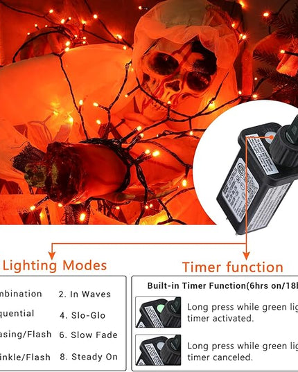 Toodour Halloween Orange Lights, 131ft 350 LED Plug in Halloween String Lights with 8 Modes and Timer, Connectable Outdoor Halloween Lights for Home, Party, Indoor Halloween Decor Toodour